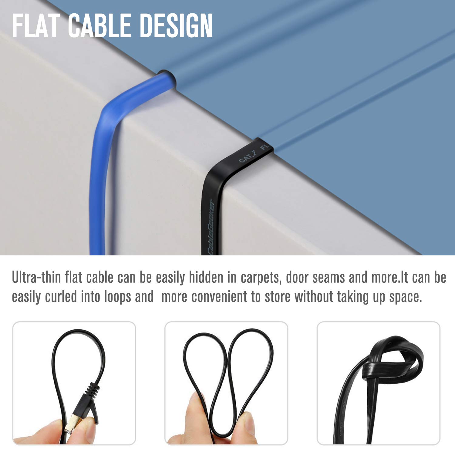 Cat 7 Ethernet Cable 10ft 6 Pack Shielded,Flat Ethernet Patch Cables - High Speed Internet Cable for Modem, Router, LAN, Computer - Compatible with Cat 5e,Cat 6 Network - Black