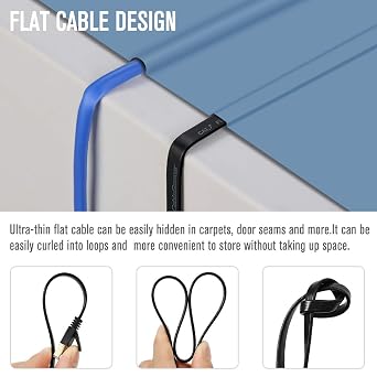 Cat 7 Ethernet Cable 1.5ft 6 Pack Shielded,Flat Ethernet Patch Cables - High Speed Internet Cable for Modem, Router, LAN, Computer - Compatible with Cat 5e,Cat 6 Network - Black