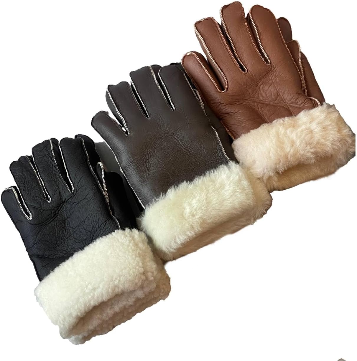 Lukkizara Gloves Leather Shearling Sheepskin Fur Unisex Winter Warm Gloves S-2XL