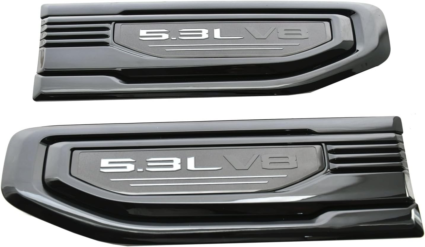 Pair New 5.3L V8 Vent Emblems Kit 3D Driver Passenger Side Badge Compatible with 2019-2026 GMC Sierra GM 85160715 86532094 (5.3L V8-Black Grey)