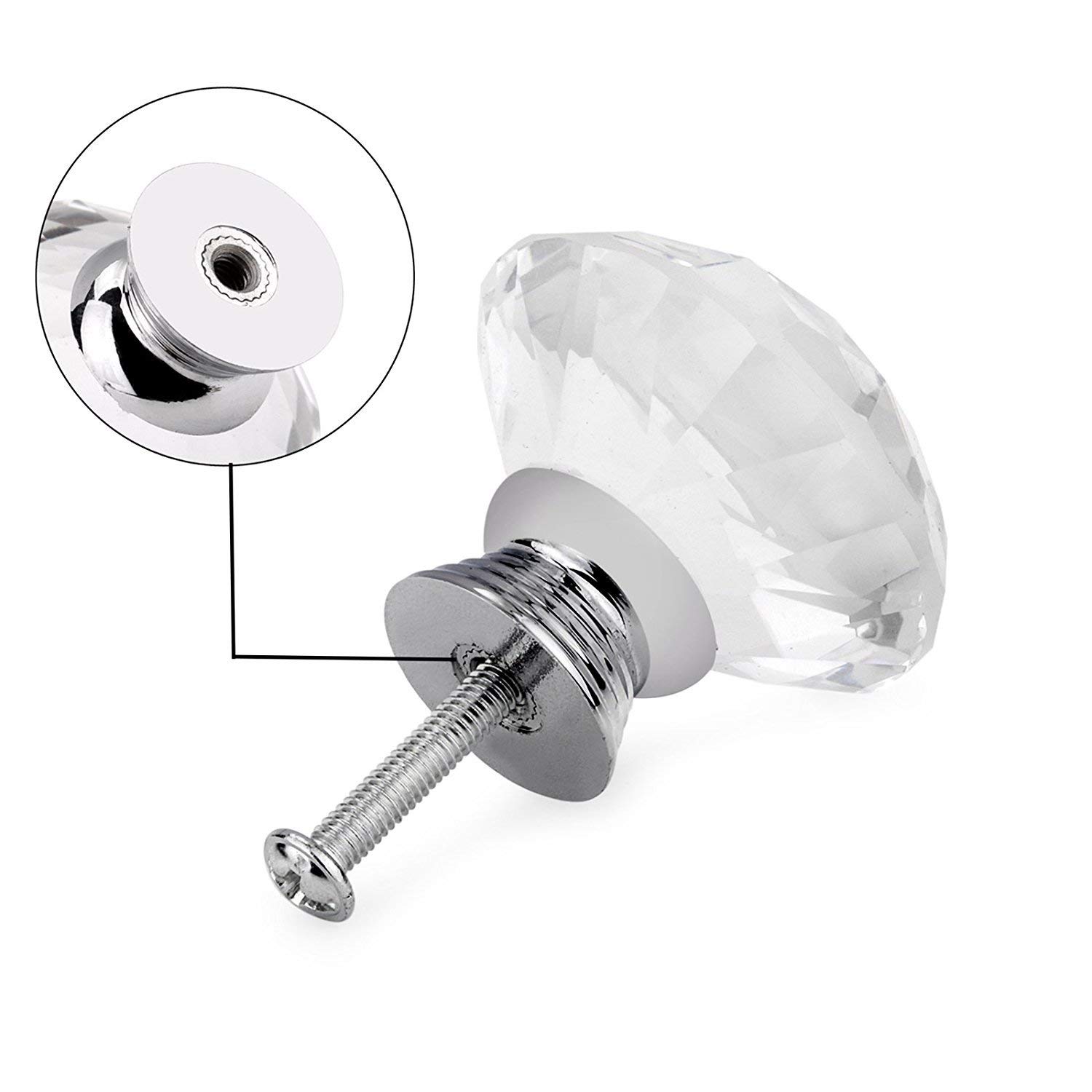 DEELF OUTLET Paquete De 12 Pomos De Cristal Para Gabinetes, Tiradores De Cajones Y Perillas De Diamante, Tiradores De Cristal Para Cajones, Pomo De Cristal Transparente De 1.181 In Con Base