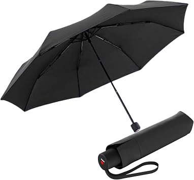 Knirps A.050 Umbrella, Windproof Travel Size Umbrellas For Men & For Women, Compact 38.5" Full Coverage Water Resistant Manual Open Close Canopy & Steel Aluminum Frame, Carrying Case Included, Black