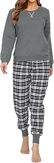 Schlafanzug Damen 100% Baumwolle Bequemer Pyjama Damen Baumwolle mit Karomuster