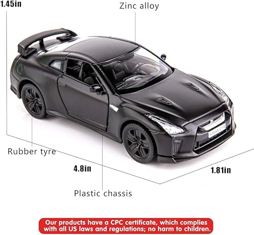 Miniatura 9 de BDTCTK Escala 124 compatible con Nissan GTR, juguete de juguete de aleación de zinc con sonido y luz para regalo de niños y niñas (rojo)