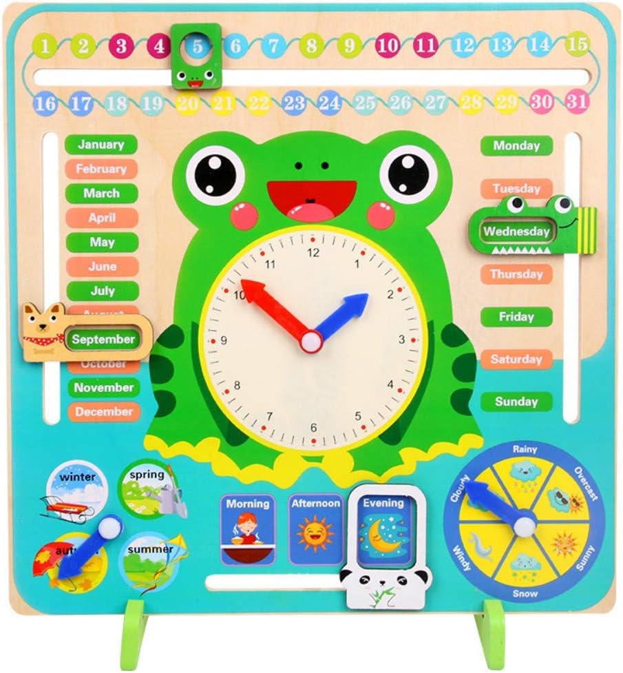 SHINETOY ENTERTAIN KIDS Multifunctional 7 in 1 Wooden Montessori Analog Clock, Calendar, Weather, Season, Time, Week, Number Teaching for Kids Preschool Educational Learning Clock Toy - Multi Color-image-21