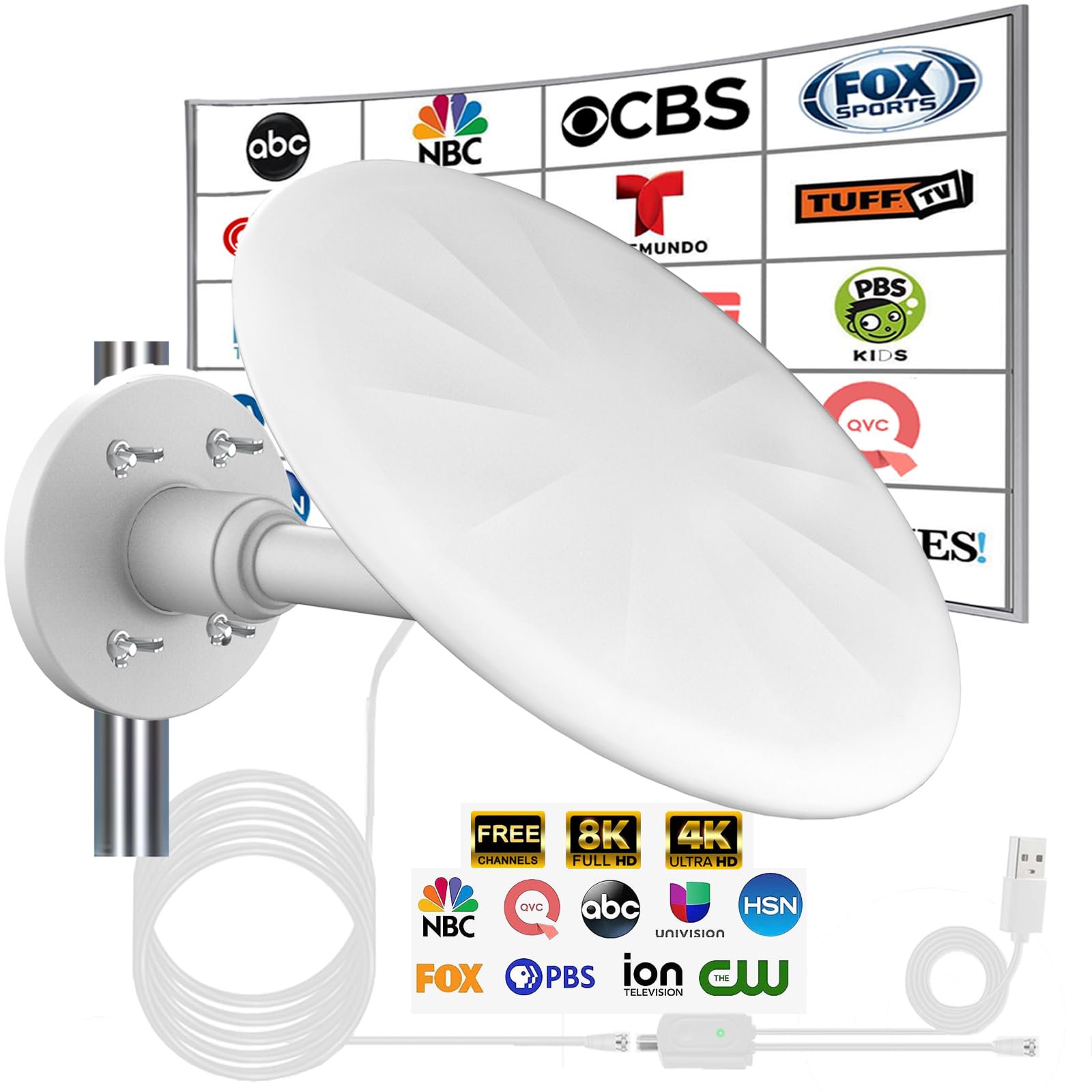Outdoor TV Antenna for Digital TV, Omni Directional Reception, White
