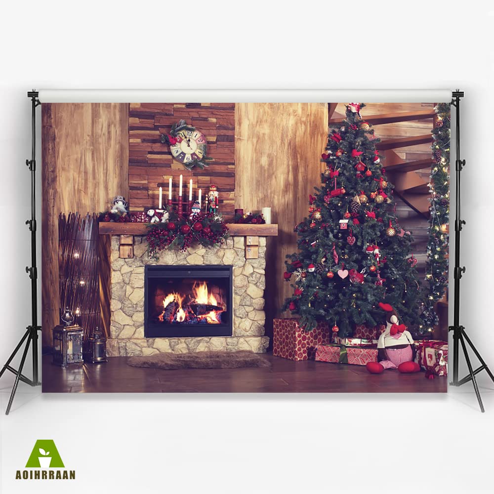 Aoihrraan 3x2m Vintage Natale Camino Fotografia Sfondo Glitter Natale alberi masterizzazione fuoco retrò casa Sfondo Capodanno Festival Famiglia Festa Banner Forniture Bambini Ritratto Foto Prop
