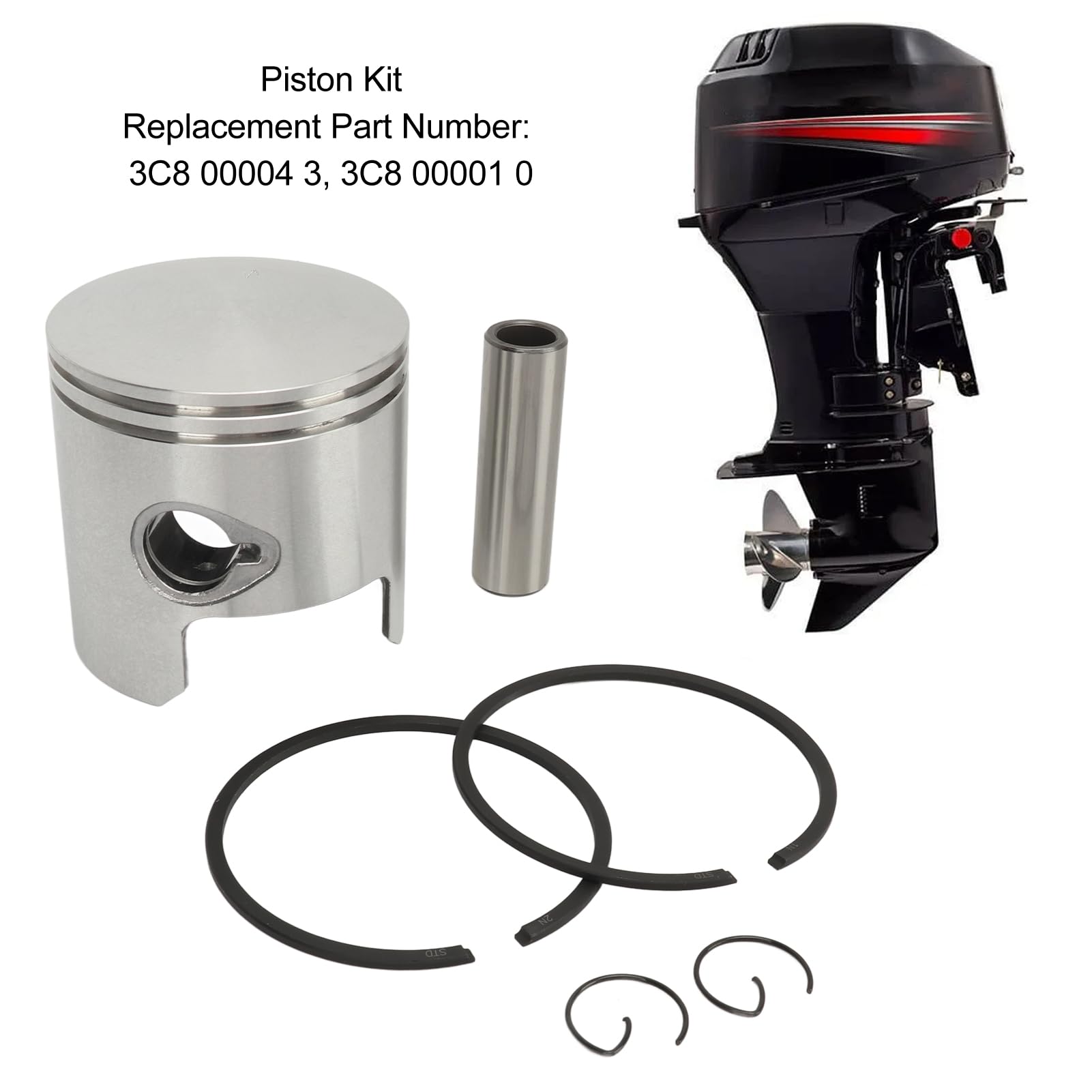 Fydun Kit Pistone, Set Fasce Elastiche Marine Kit Fasce Elastiche 3C8 00001 Set Pistone e Fasce Elastiche 0 68 Mm per Motori Fuoribordo Tohatsu M40D M50D M40D2 M50D2 2 Tempi 3