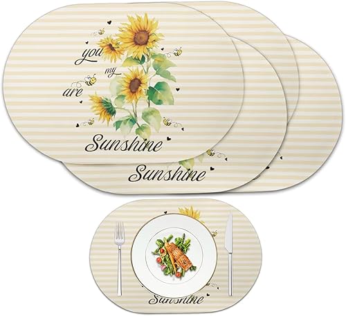 Miniatura 91 de Heat Resistant Placemats Oval Placemats Set of 6 Leather Washable and Wipeable Non Slip Place Mats, Waterproof Modern Dining Table Mats, Oval Floral