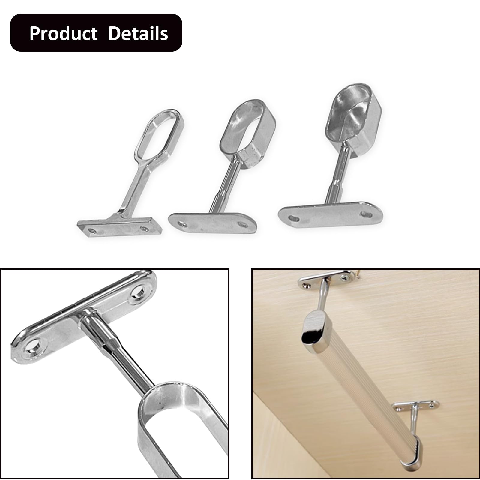 IUSOT 4 Pieces Wardrobe Rail Bracket, Heavy Duty Wardrobe Pole Brackets, Adjustable Wardrobe Hanging Rail - Image 4