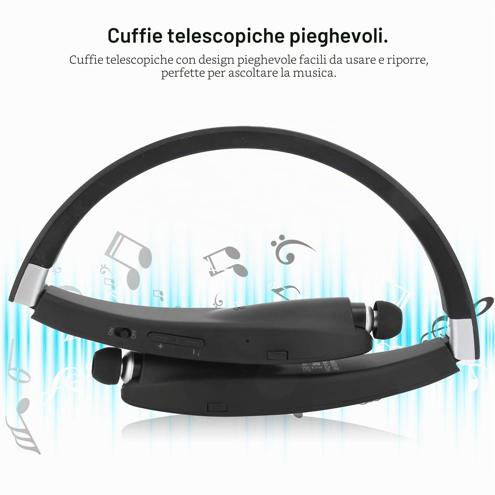 Dilwe Auricolare Bluetooth pieghevole SX ‑ 991, auricolare sportivo universale telescopico stereo senza fili, auricolari con archetto da collo con display di alimentazione per ascoltare musica