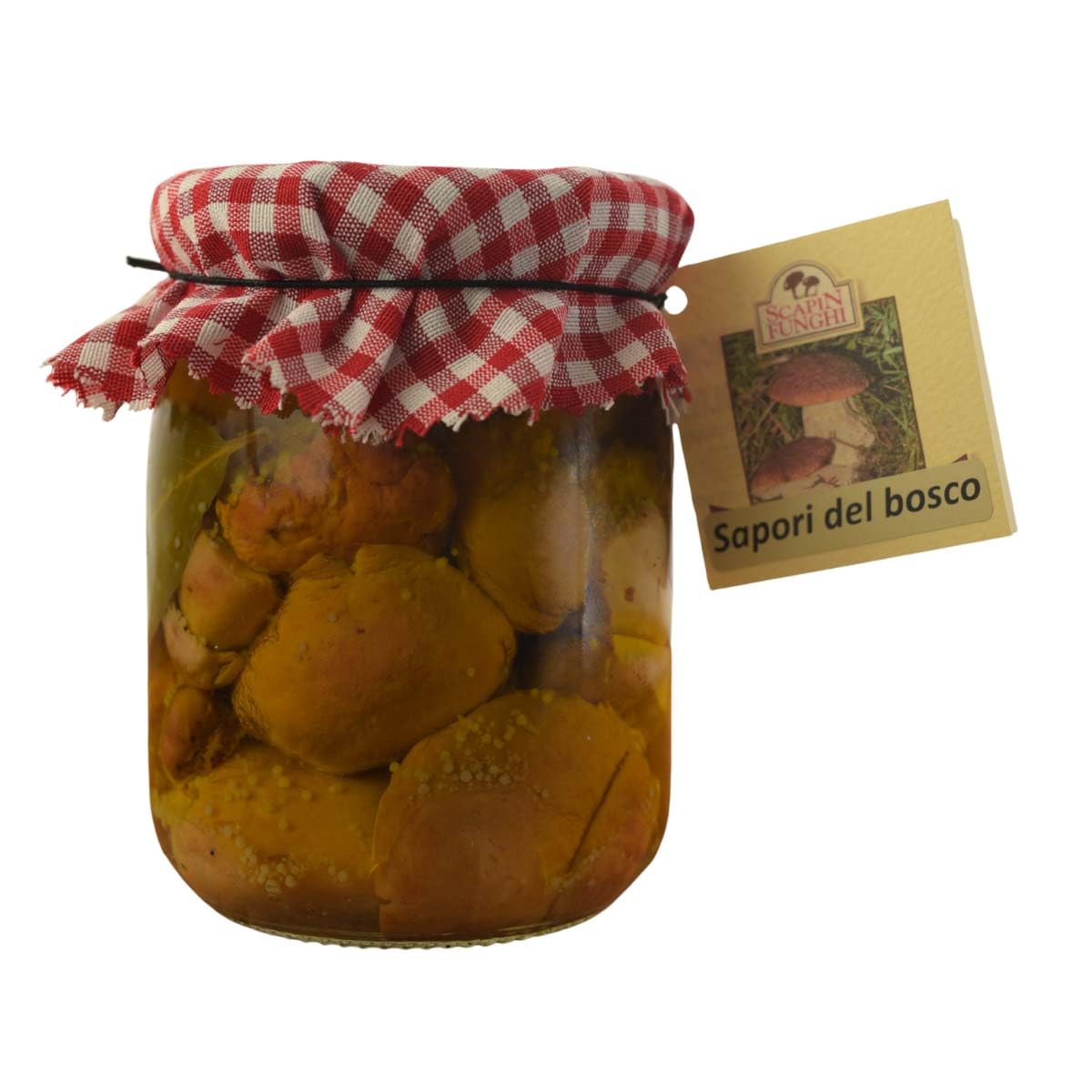 Cesta Portule - los sabores de la montaña en tu mesa, con arroz con porcini, polenta con hongos y setas en aceite. Cesta de regalo gourmet de la meseta de Asiago.