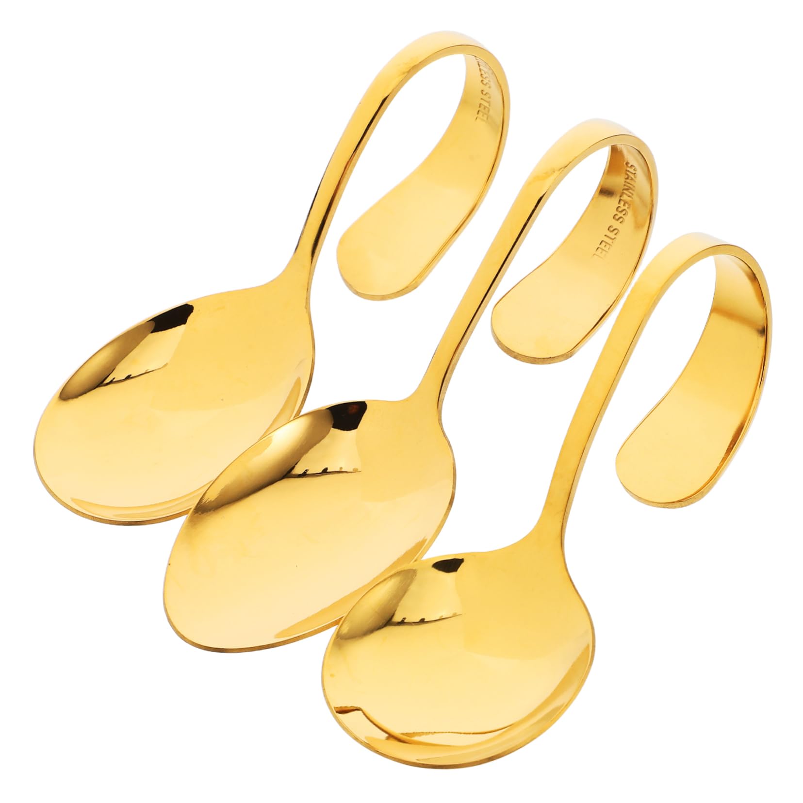 FUNOMOCYA Stainless Steel Serving Spoons Gold Finish Curved Handle for Buffet Parties