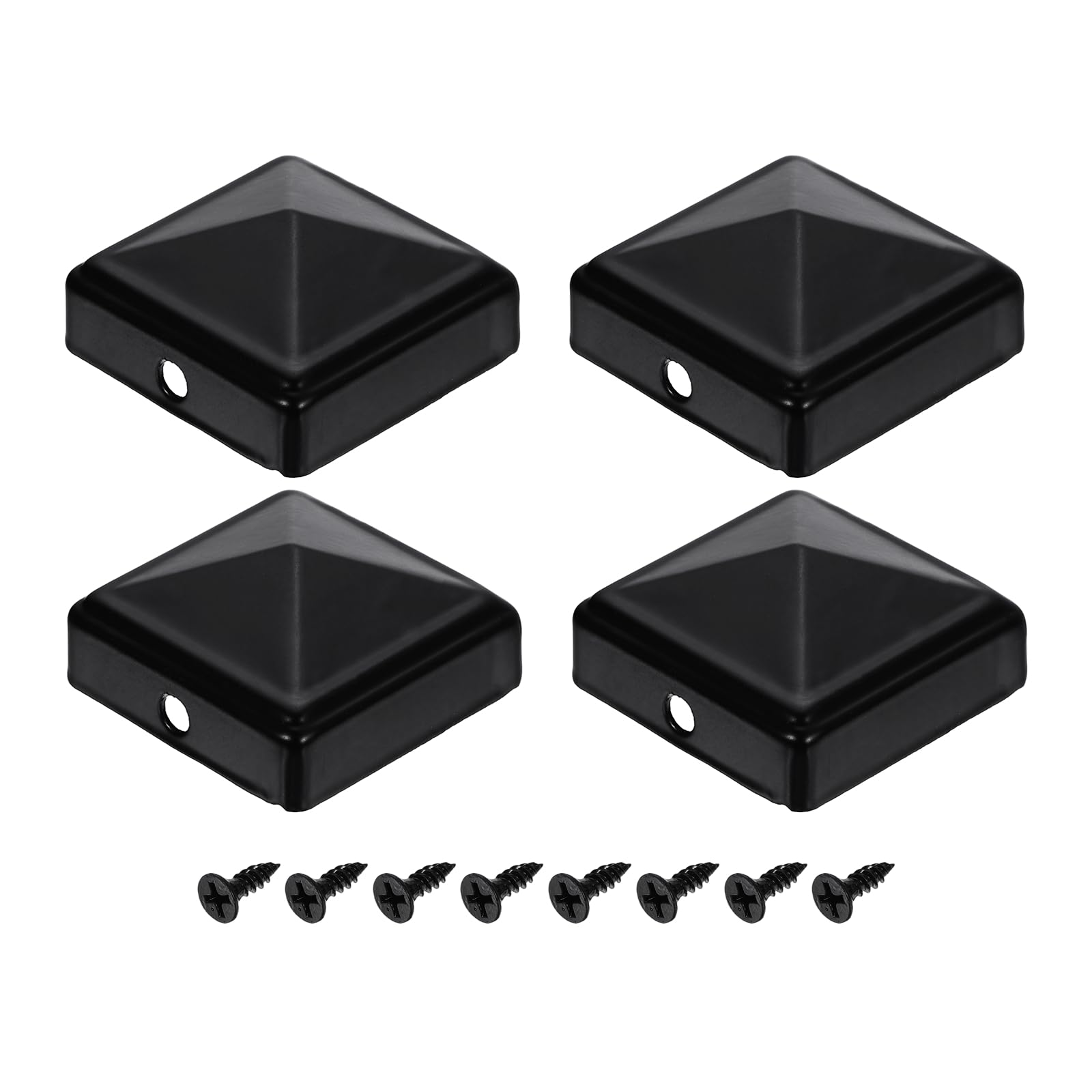 sourcing map 4Pcs Fence Post Caps, 40mm/1.57-inch Square Column Cap, Waterproof Iron Pyramid Post Cap Cover with Screws Fit for Metal Wood Fence Deck Mailbox Patio, Black
