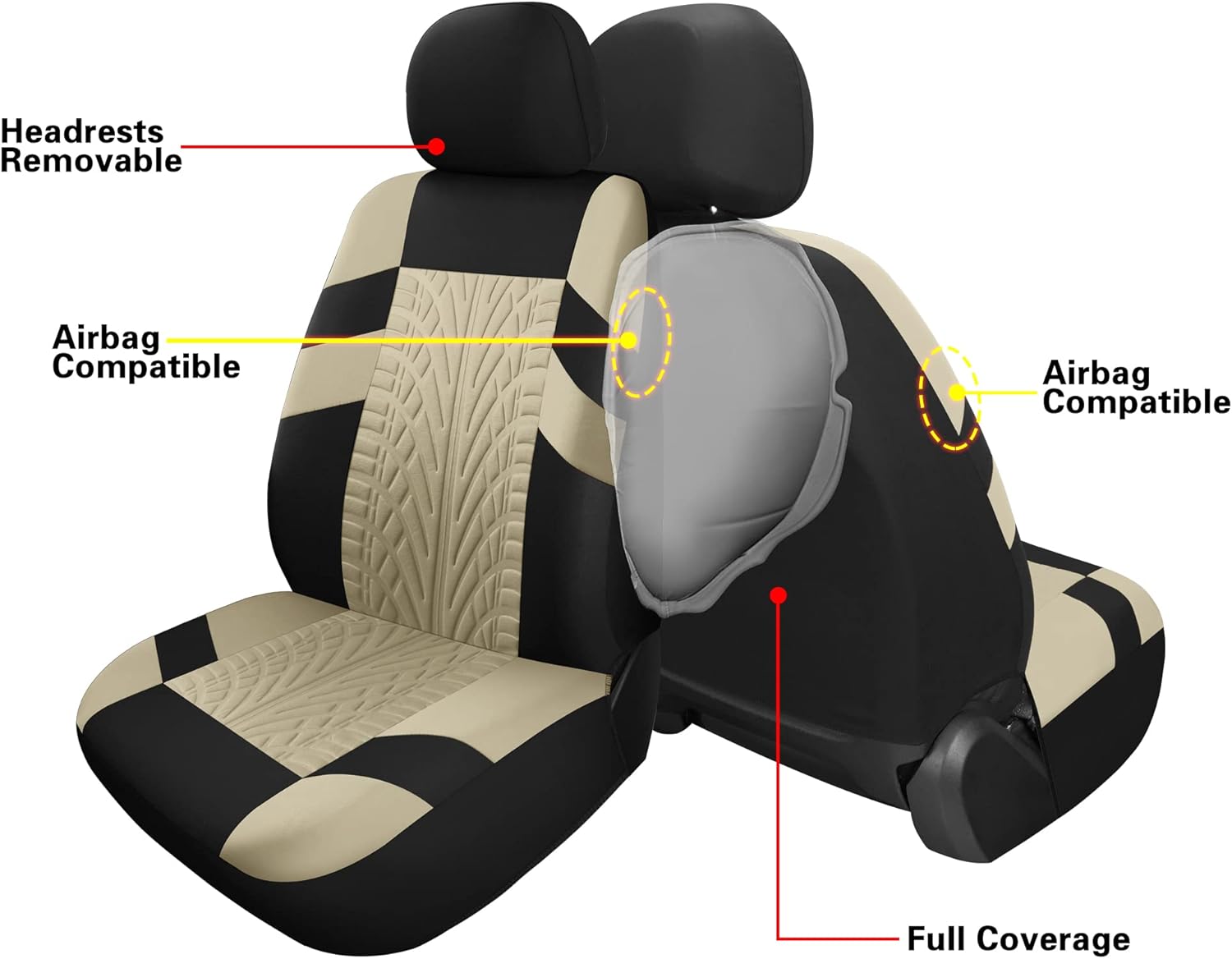 Pariitadin Car Seat Covers Full Set, Washable and Breathable Premium Cloth Automotive Vehicle Seat Cover for Car Interior, Universal Fit for Most Cars, Sedan, Truck, SUV(Black/Beige) - Image 5