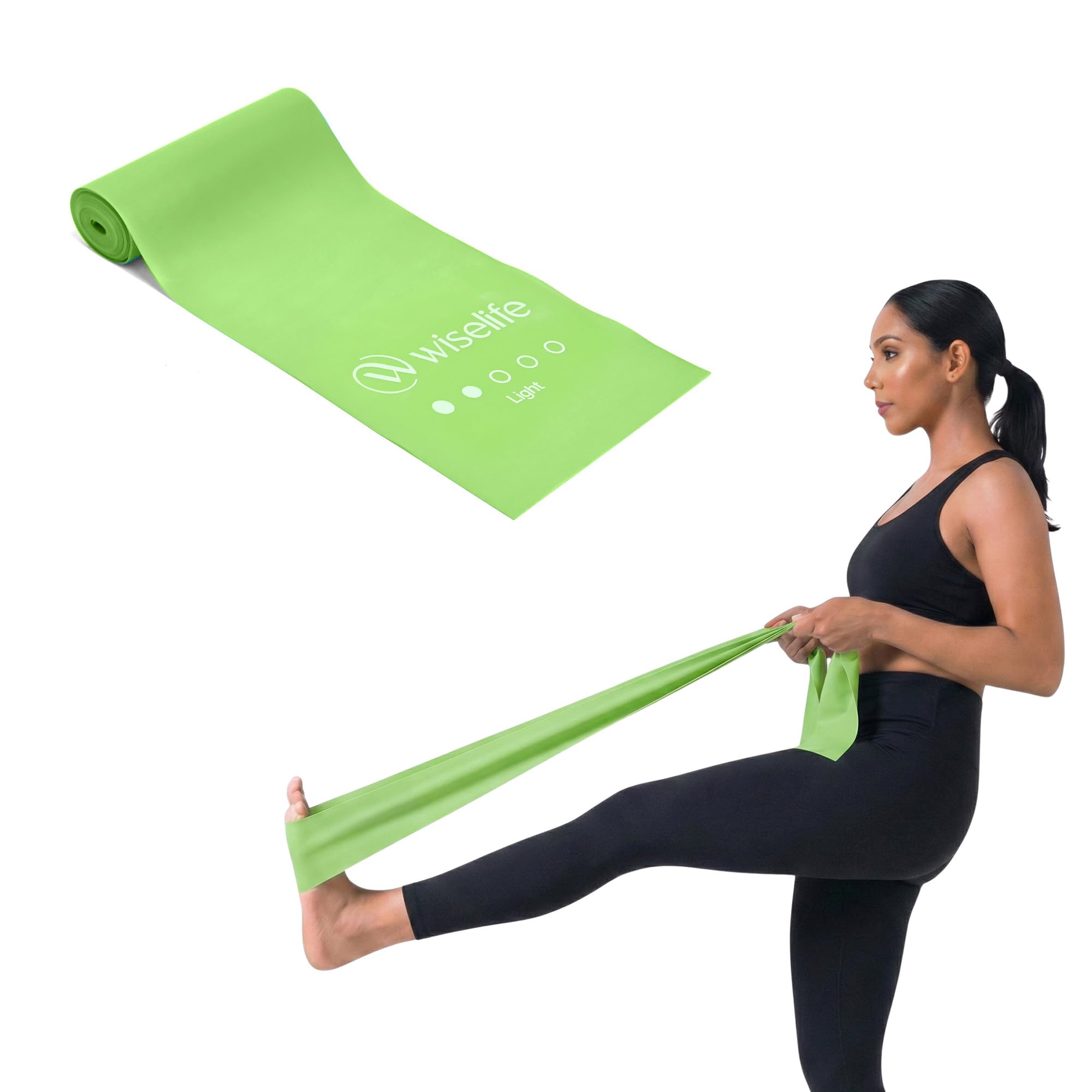 Wiselife Professional Latex Resistance Thera Band (Light Resistance) | 48x4 inch | 100% Natural Latex Resistance Band | For Warm-Up, Stretching, Strength Training, Exercise, Gym Workout & Yoga (Green)-image-48
