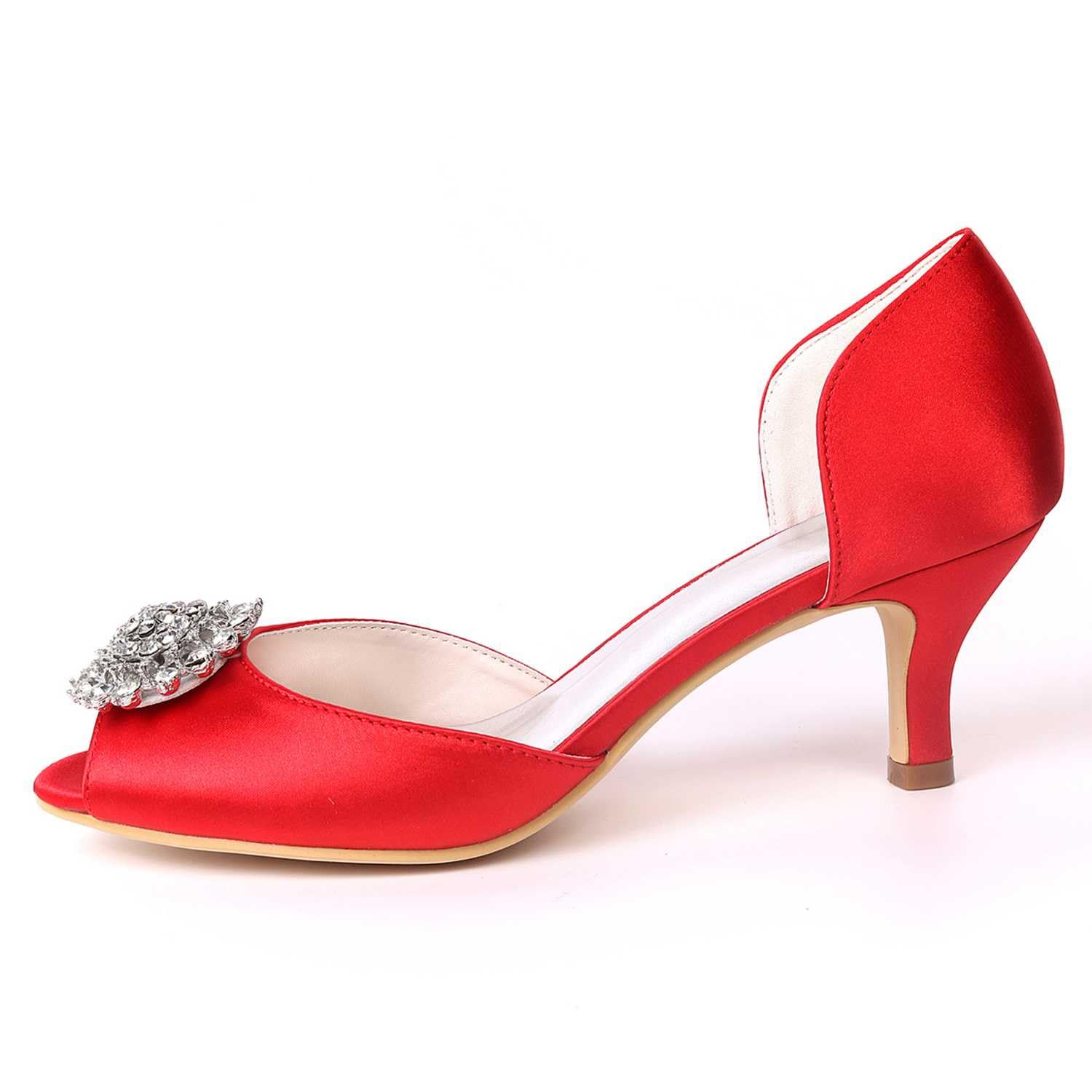 TarfiC Hochzeitsschuhe für Braut mit hohen Absätzen, Bridal-Schuhe mit Strasssteinchen, Hochzeits-Pumps aus Satin für Damen, Abendschuhe