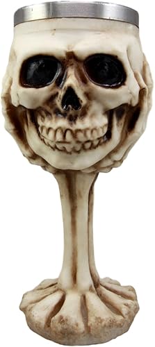 Ebros Gift Osario Esqueleto agarrando garra de mano edificante cráneo cráneo copa de vino Copa de cáliz 6 oz Beverage Serveware Drinkware Halloween