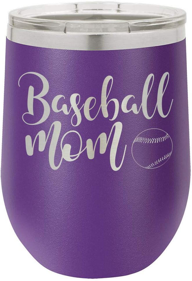 BASEBALL MOM PURPLE 12 oz Wine Tumbler with Lid | Laser Engraved Insulated Drink Tumbler With Funny Quotes | Mother's Day Gift Idea | OnlyGifts.com