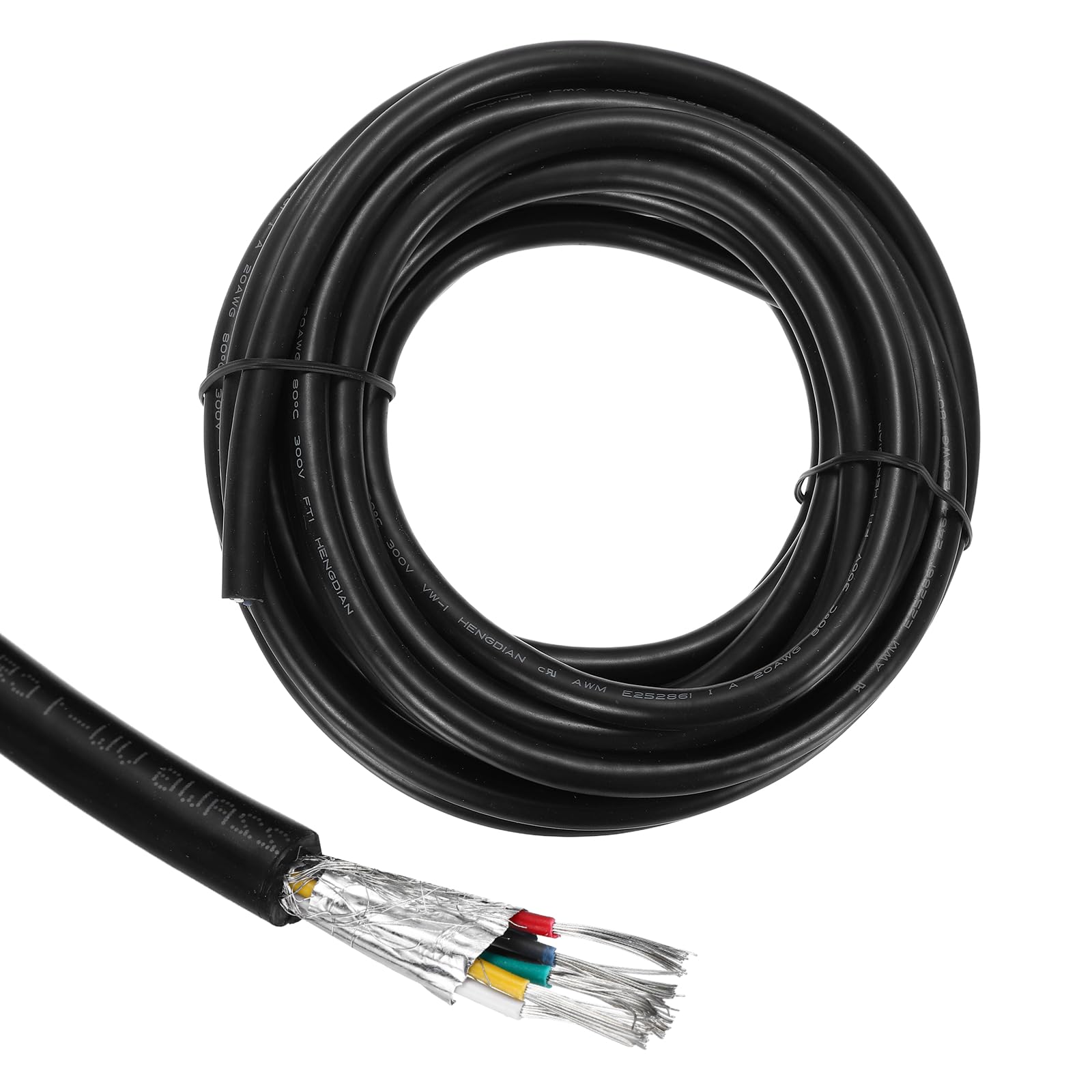sourcing map UL2464 Shielded Cable 20AWG 5.5 m(18 Ft) 300V 6 Conductor PVC Electrical CNC Wire with Double-Layer Shielding for Home Appliances, Automotive Wiring
