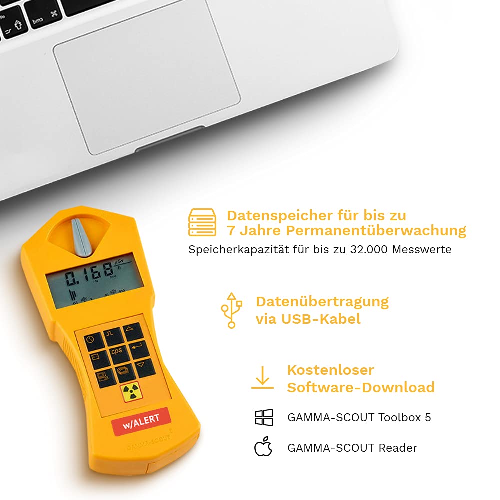Alert | Geigerzähler für Radioaktivität mit akustischem Ticker und Alarm, Verwendung als Personendosimeter - inkl. USB-Schnittstelle & Auswertungssoftware