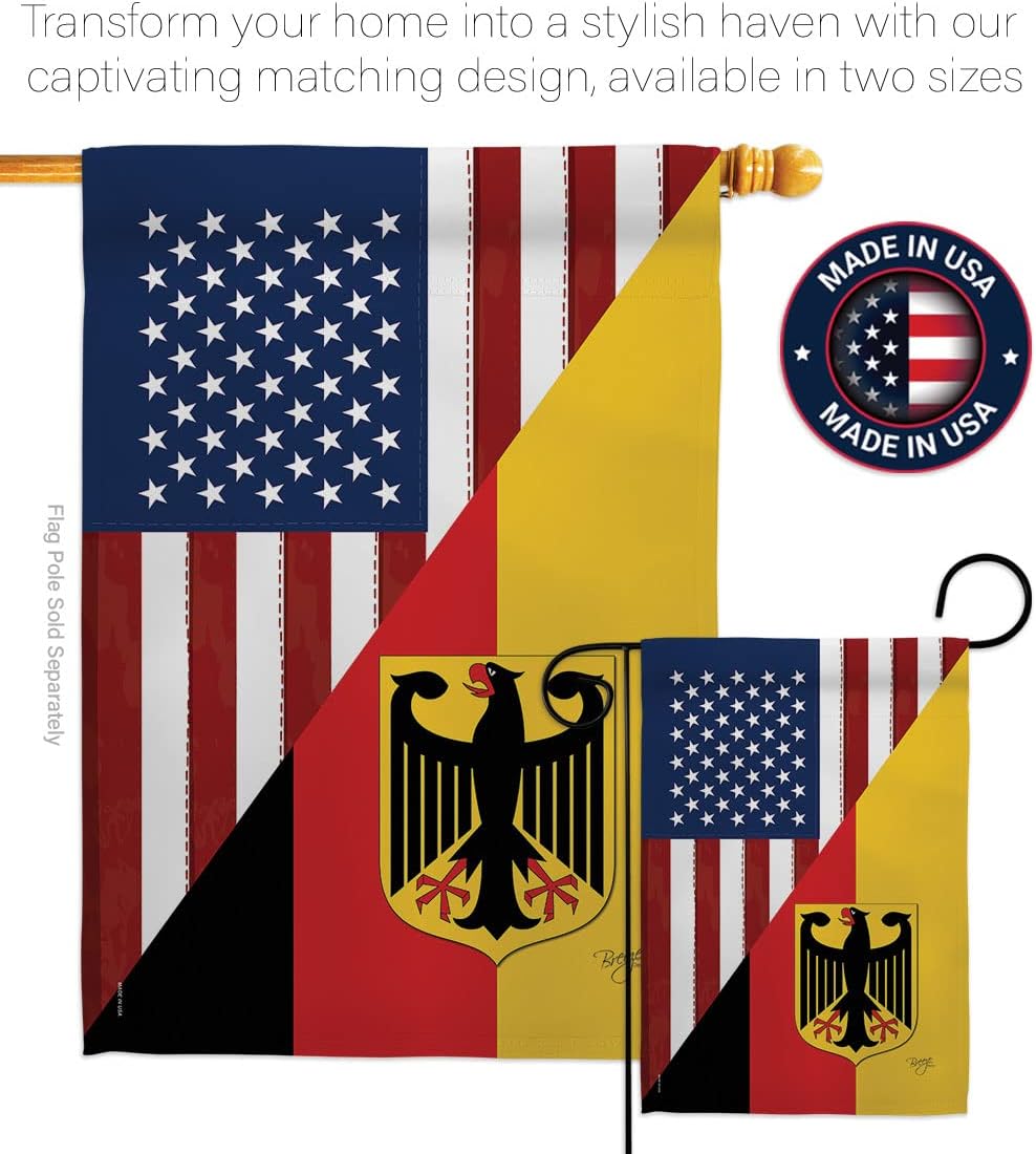 Breeze Decor US German Friendship House Flag Dowel Set Regional American Alliance World Country Particular Area Decoration Banner Small Garden Yard Gift Double-Sided, 28"x 40" w/Flagpole, Made in USA