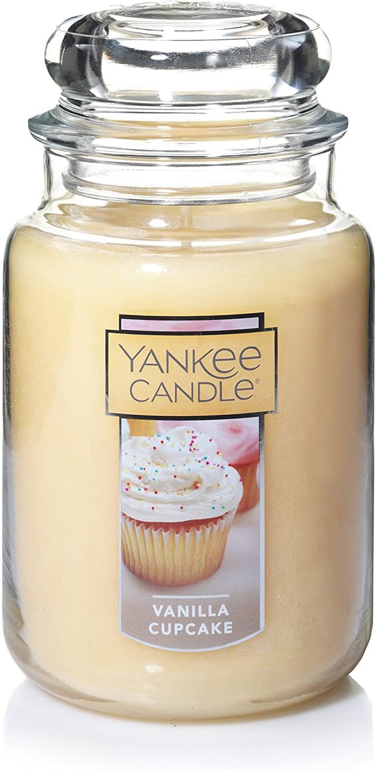 Yankee Candle Vanilla Cupcake Scented Classic 22oz Large Jar Single Wick Candle Over 110 Hours of Burn Time Ideal for Creating Relaxing Ambience