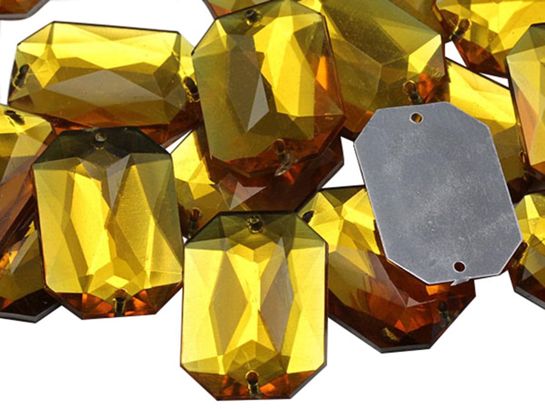 Allstarco 25x18mm Gold Topaz CH16 Flat Back Octagon Sew On Beads for Crafts Plastic Acrylic Rhinestones with Holes for Sewing Clothing Embelishments