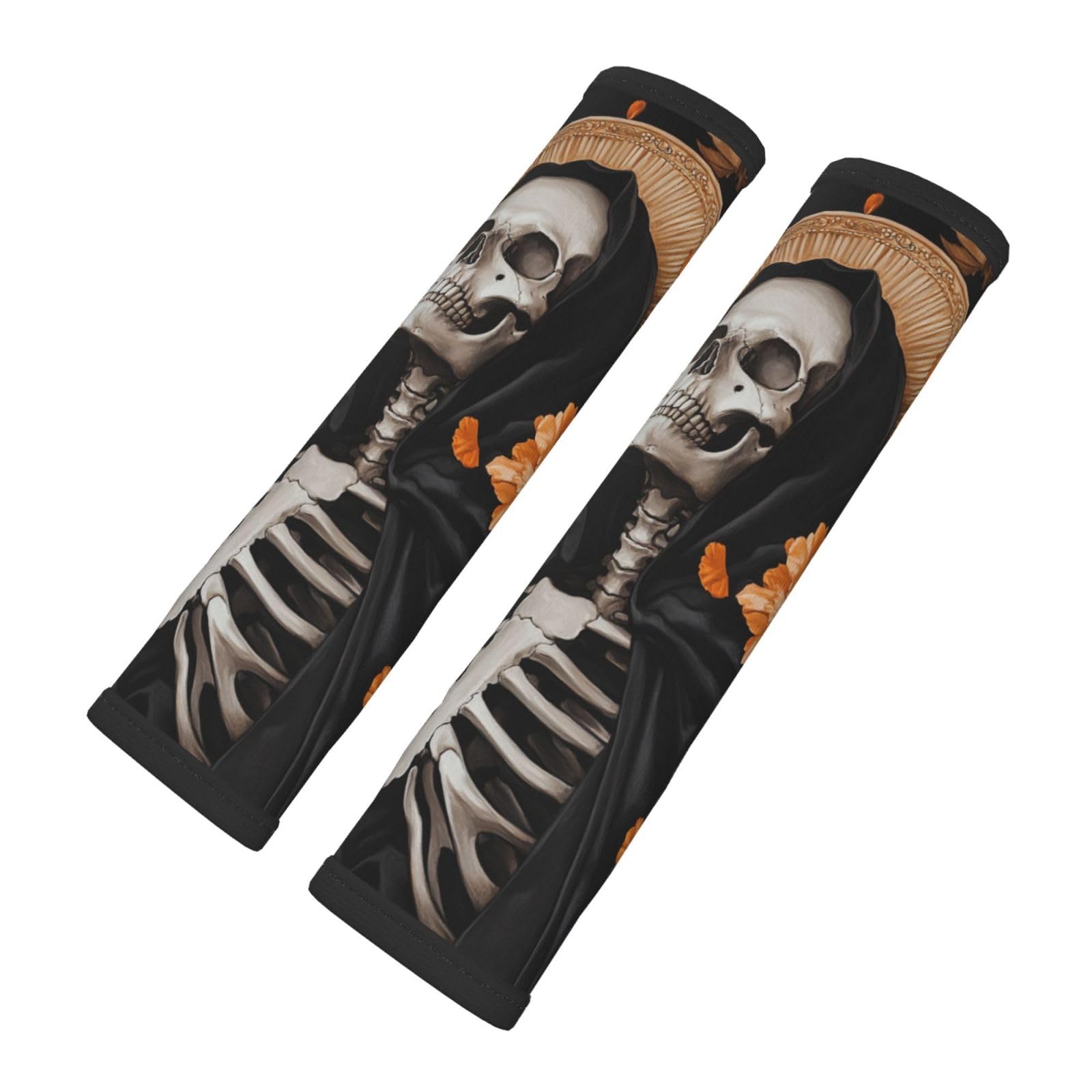 Skeleton with Orange Flowers Car Seat Belt Cover 2 Pack Seatbelt Strap Shoulder Pad Protector Universal Comfort for Car