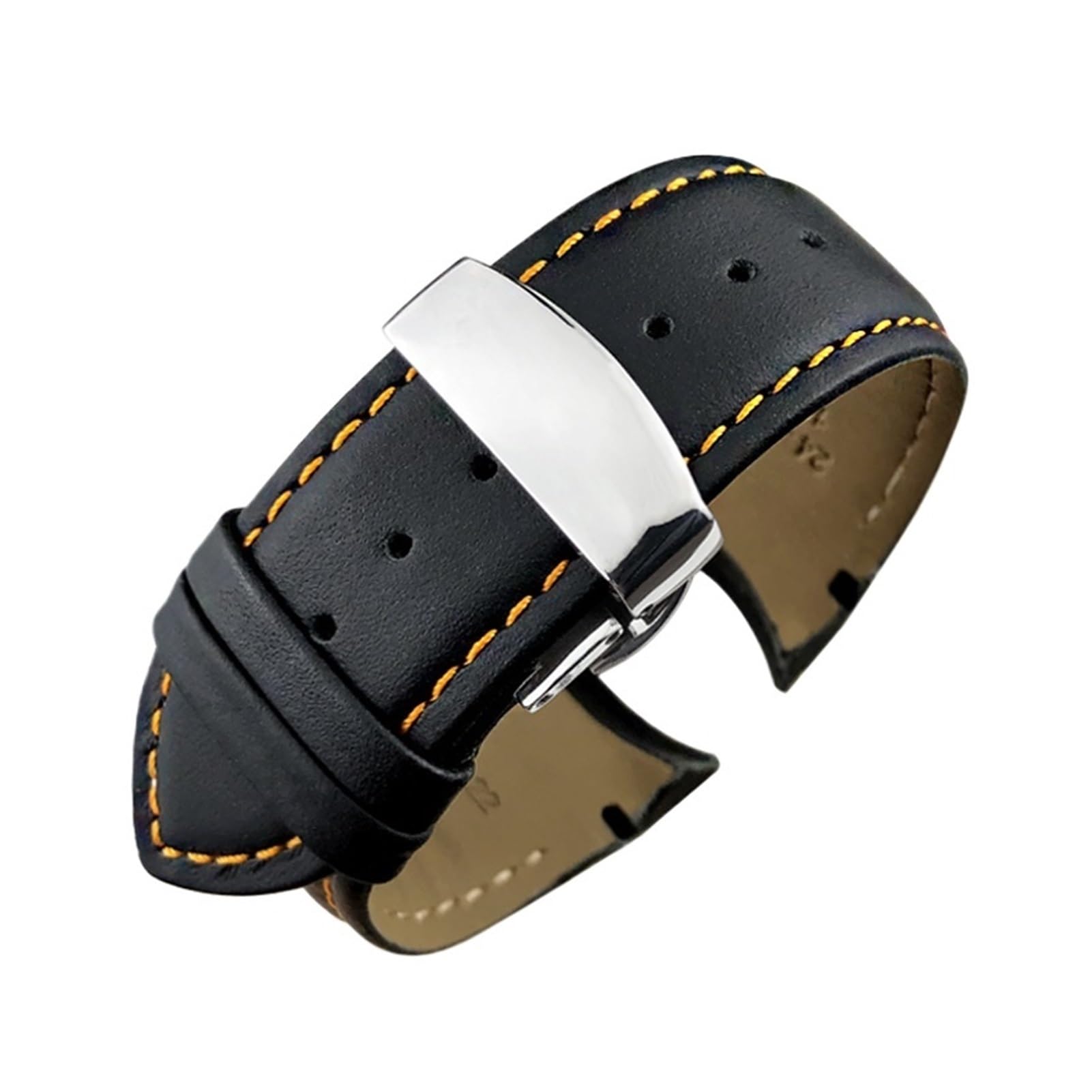 Bracelet de Montre en Cuir de Vachette 22 mm, 23 mm, 24 mm, Compatible avec Les Bracelets de Montre Tissot T035, T035617, 627, 407, 410, Boucle Papillon(Black Silver,22mm)