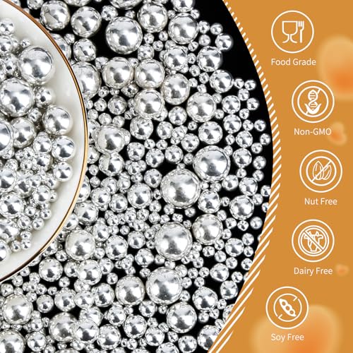 Image of Silver Pearl Sprinkles,Edible Pearl Sugar Sprinkle for Cake Decorating,130g /4.58oz Mix Size,Festival Baking Edible Cake Decorations,Cupcake Toppers,Cookie Decorating Donuts Ice Cream Toppings,Wedding Birthday Party Supplies