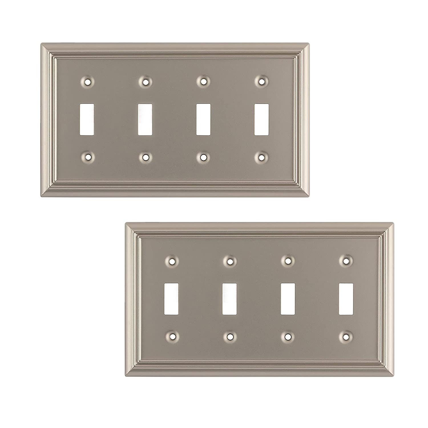 SLEEKLIGHTING 4-Pack Brushed Nickel Outlet Covers – 1-Gang Duplex Wall Plates, Decorative Beveled Switch Covers For Home Or Office