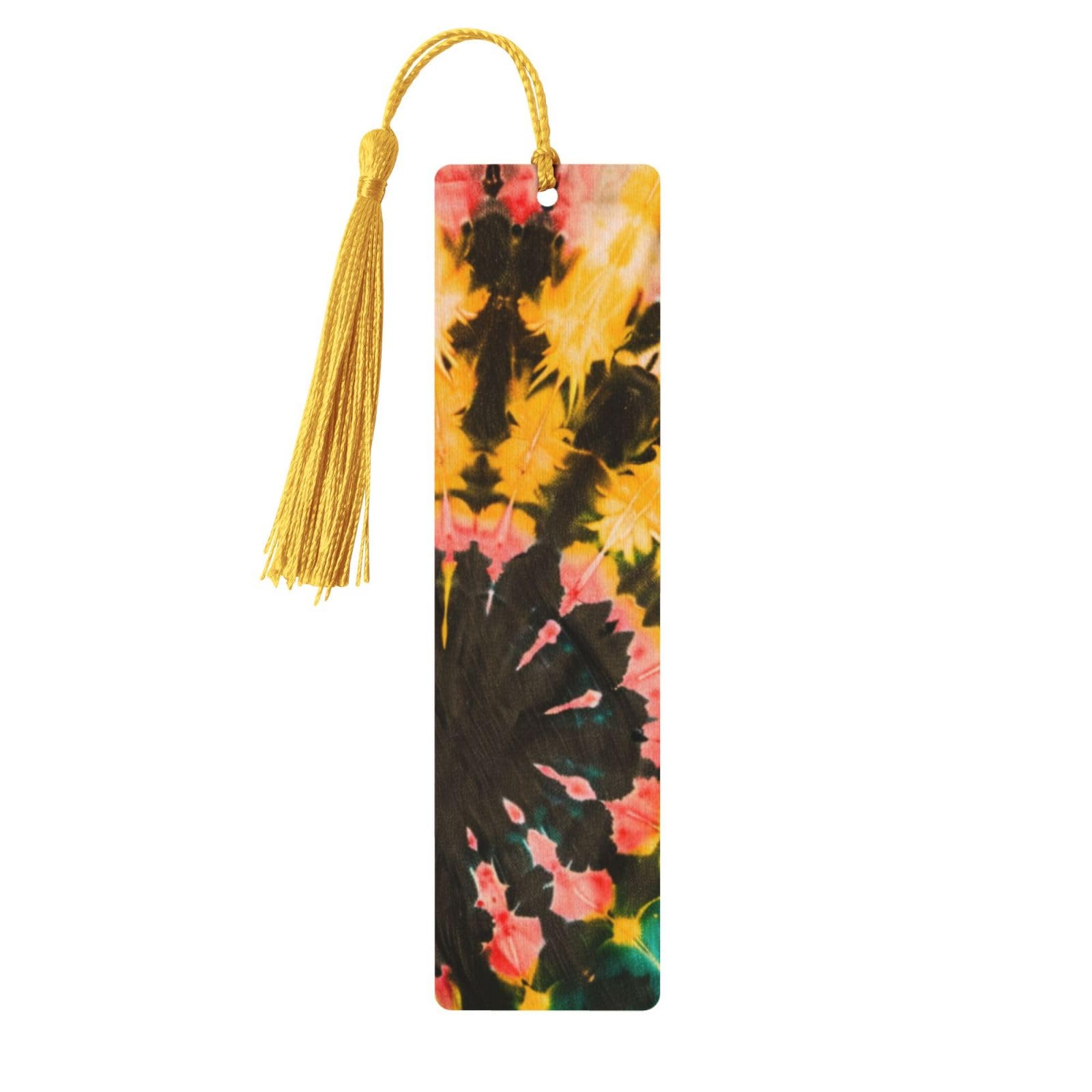 Tie Dye Double-Sided Print Tie Dye Bookmarks Wooden Book Marks with Gold Tassel, Retro Lightweight Page Markers Book Lovers Gifts