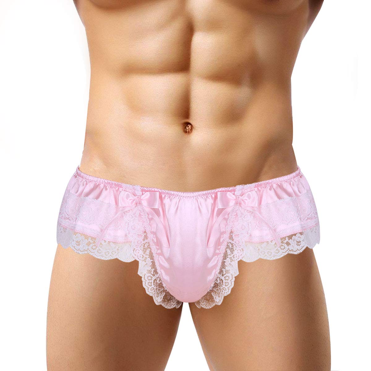 vastwitMen's Sissy Frilly Ruffled Lace Trim Crossdress Underwear Girly Maid G-String Thongs Briefs Panties