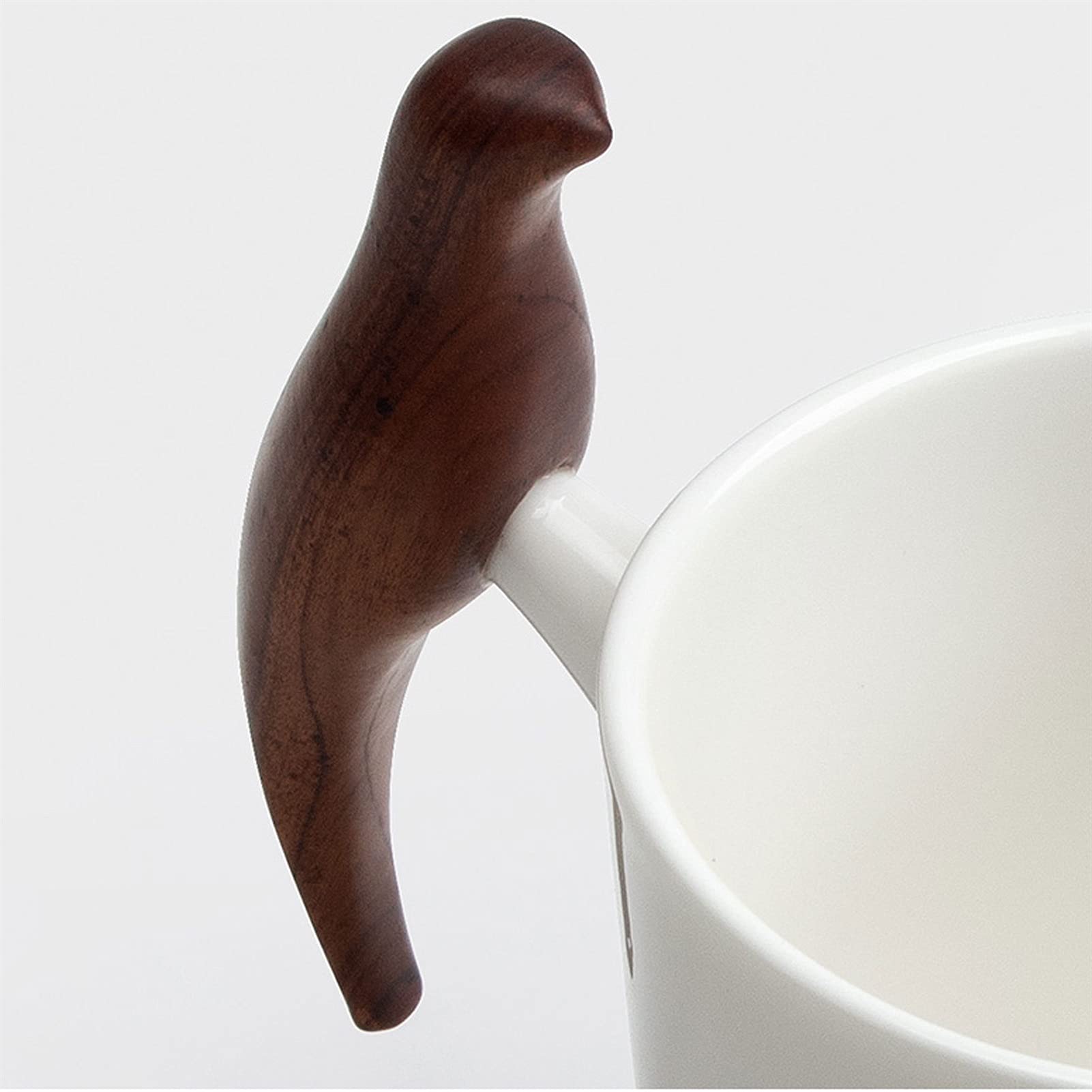 Taza de café, Taza de té, Taza de café de cerámica Blanca con Mango de Madera en Forma de pájaro, Taza de té de cerámica, Vasos para Beber para Parejas (A)