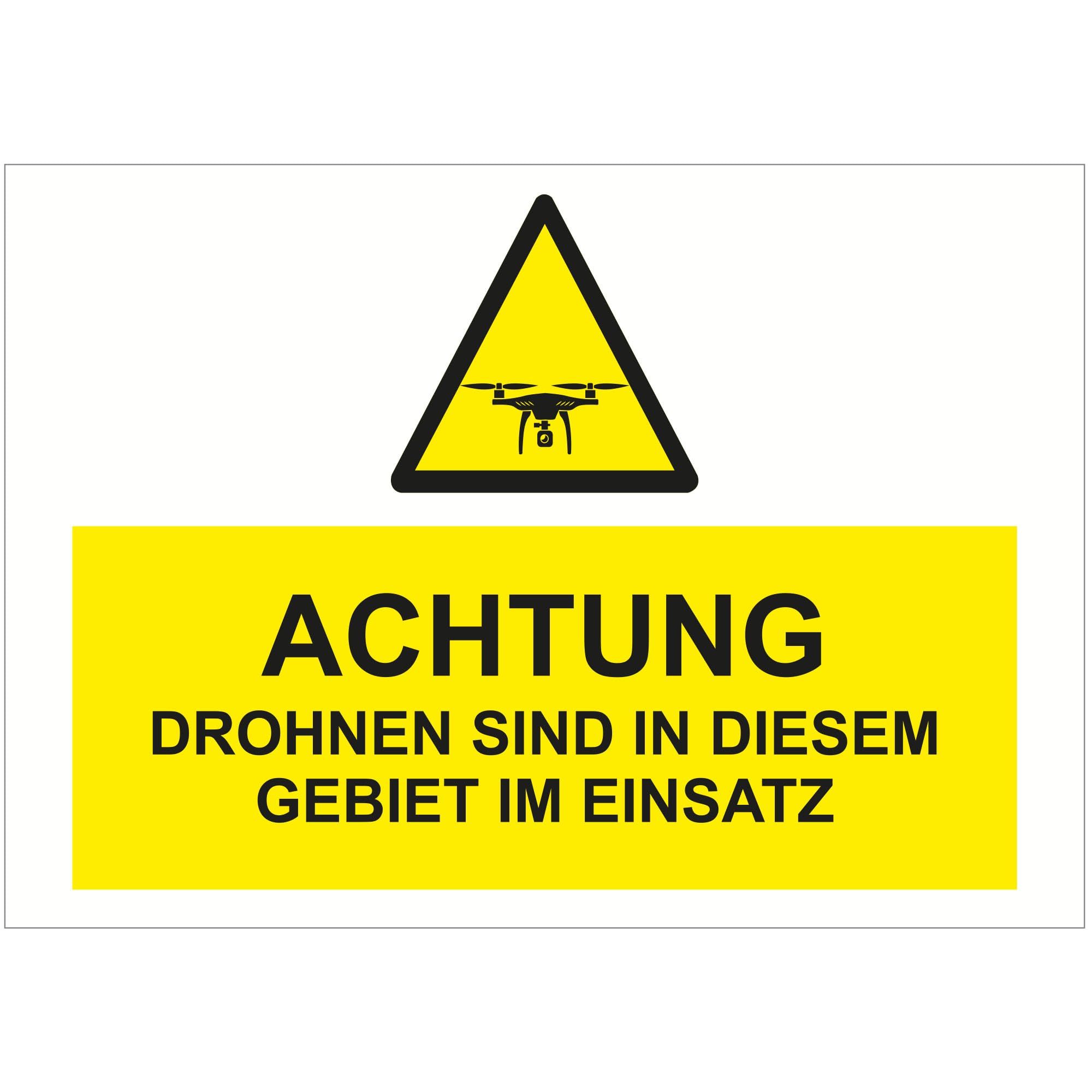 Indigos UG - Schild Achtung Drohnen Einsatz - 840x594 - Hotel, Firma, Schutz, KITA, Arzt, Praxis - Sicherheit - Warnung - Aluverbundplatte 3mm, Wohnung - Hinweisschild - Warnschild