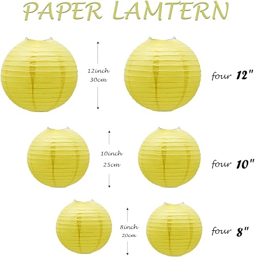 Miniatura 2 de Faroles de papel para decoración de fiesta, linternas de papel chinas redondas decorativas para colgar, faroles de papel amarillos, juego de 12