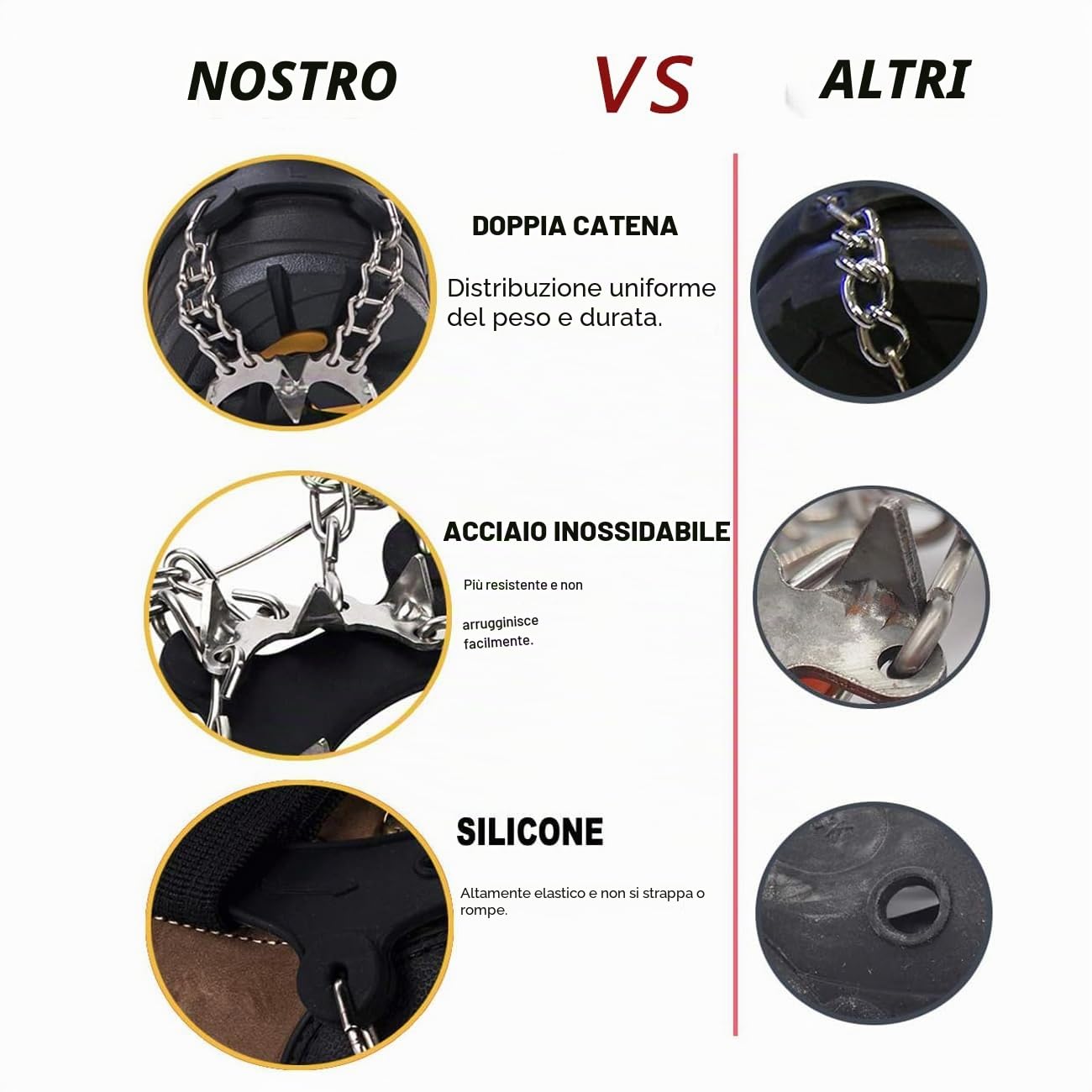 Flintronic Ramponi da Ghiaccio Antiscivolo, Ice Tacchetti in Acciaio Inox, Tacchette da Ghiaccio, Ramponi per Scarponi Scarpe, per Passeggiate Trekking Ghiaccio Escursionismo