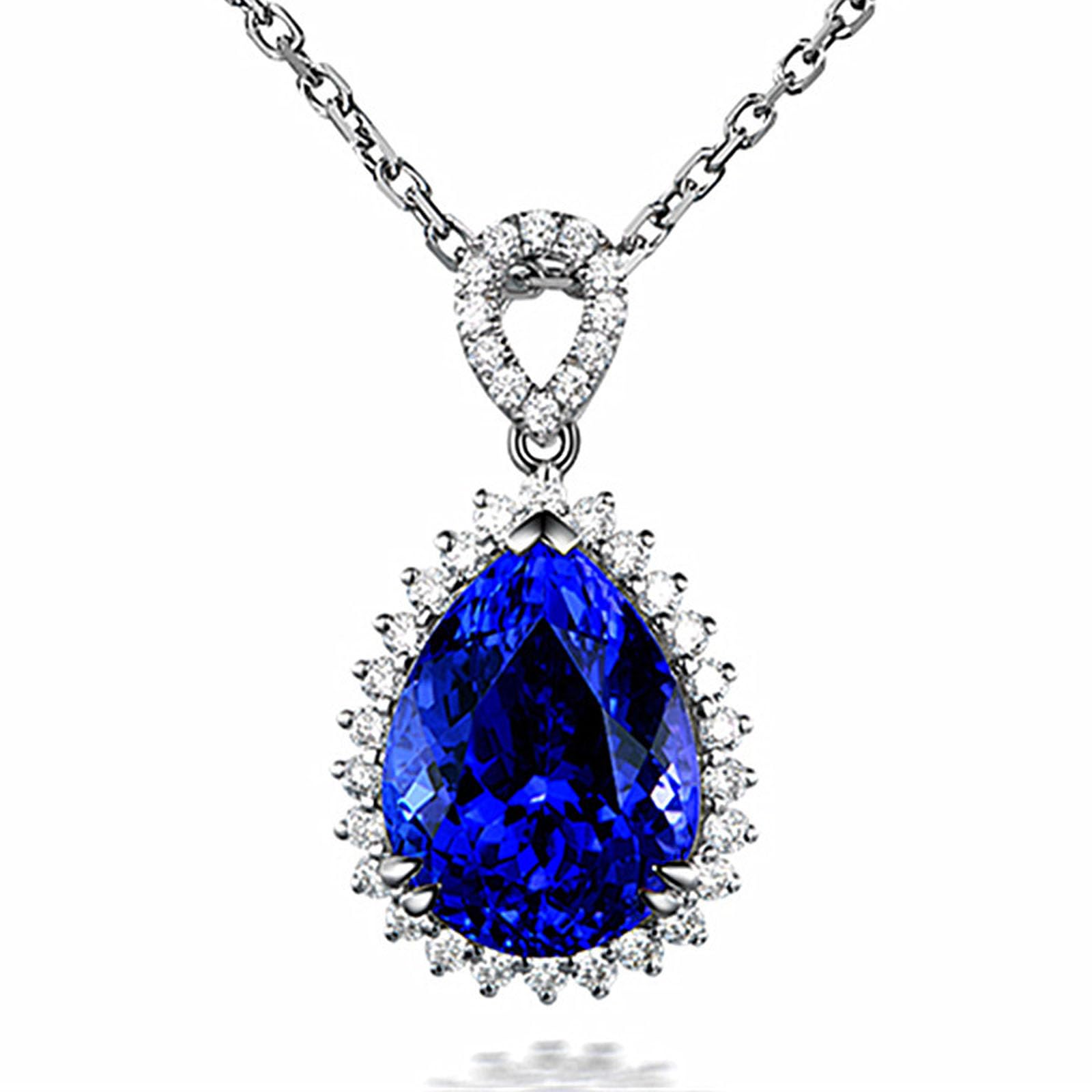 CTEWWater Drop Blue Cubic Zirconia Crystal Drop Pendant Necklace for Women 14K Gold Plated Crystal CZ Dainty Choker Necklace | Silver Necklaces Wedding Necklace for Women