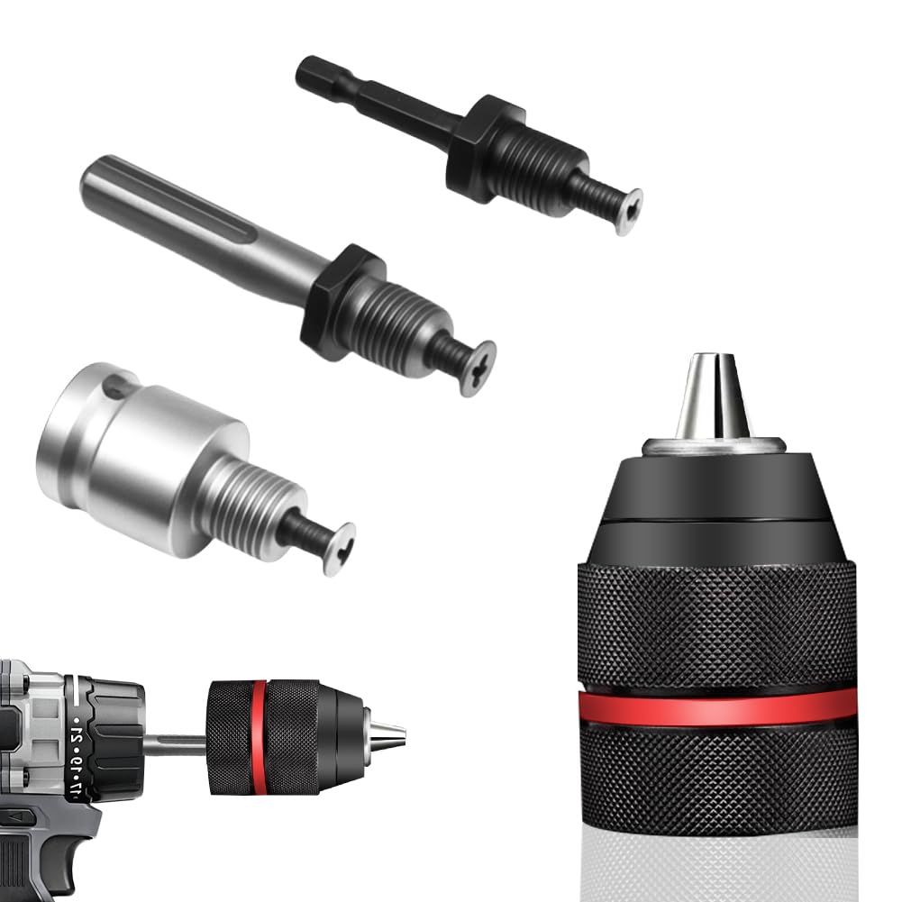 Portabrocas SDS de metal de 1,5 – 13 mm con adaptador SDS Plus de 1/2 pulgadas – 20 UNF, diámetro exterior: 42,5 mm con adaptador SDS, adaptador portabrocas autoajustable para taladros manuales y