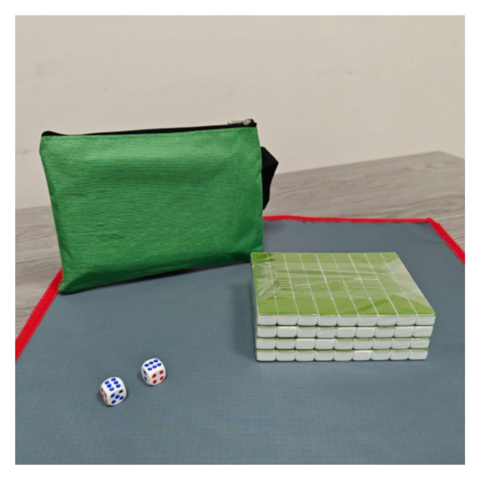 Mahjong-Set, Kleines Mahjong-Reisespiel for die Familie mit 144 gravierten Spielsteinen, handgefertigtes Mahjong-Spiel for den Haushalt(Grün)