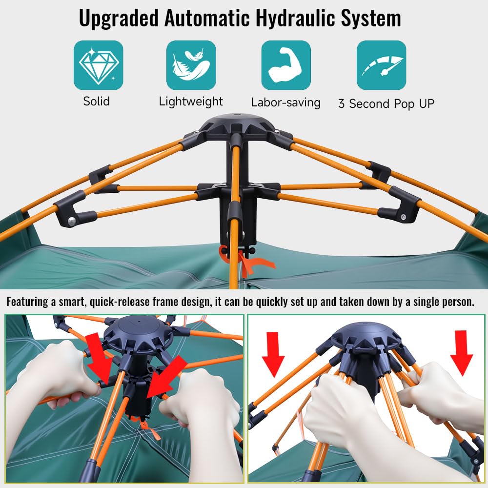 Tente Pop Up 2 Personnes, Tente Camping Imperméable 210D Oxford, Montage Rapide en 1 Min, Tente Légère avec Sac de Transport, Respirante et Coupe-Vent pour Camping, Festival et Plage