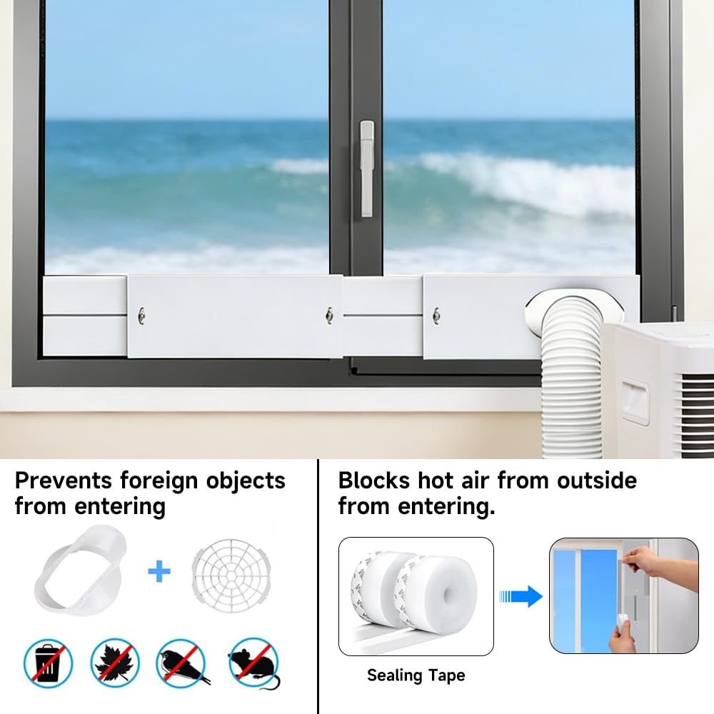 Kit Ventana Aire Acondicionado Portátil, Placas de Sellado de Ventana Corredera de Aire Acondicionado, para Manguera de Escape de 13 cm en Antihorario/en Horario y de 15 cm en Antihorario