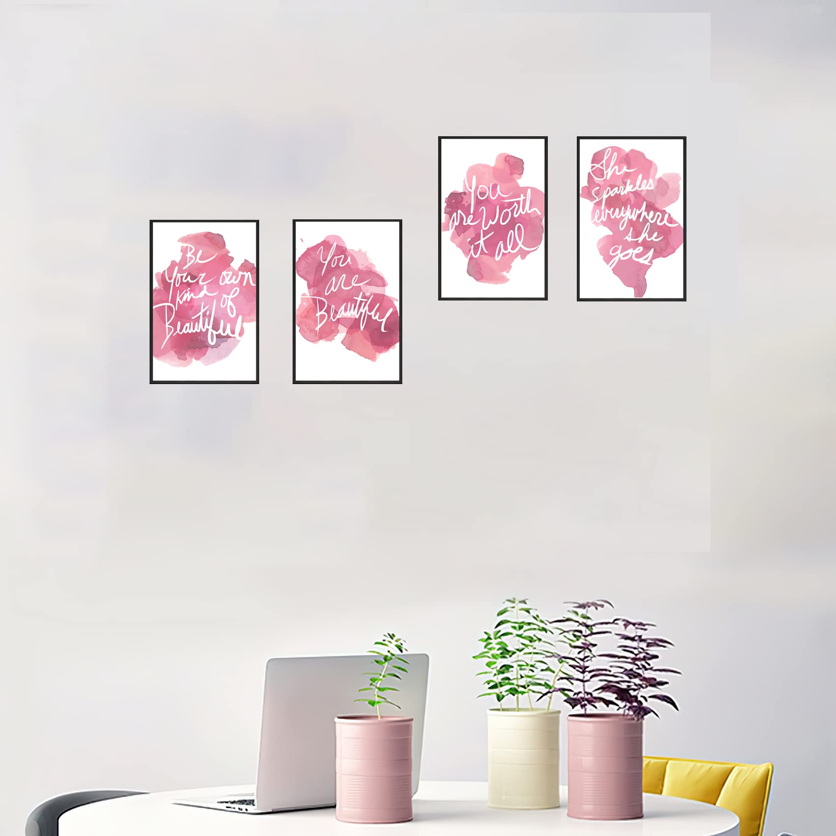 Set of 4 Inspirational Wall Art Pink Canvas Posters Framed Positive Quote for Girls Bedroom Living Room Home Decor - Image 3