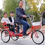 Triciclo para adultos con asientos traseros ensanchados y agrandados, el ancho interior del asiento es de 56 cm, el tamaño de la canasta trasera agrandada es de 36 * 36 * 20 cm y el vehículo puede soportar 200 kg. El asiento trasero tiene capacidad para dos niños.