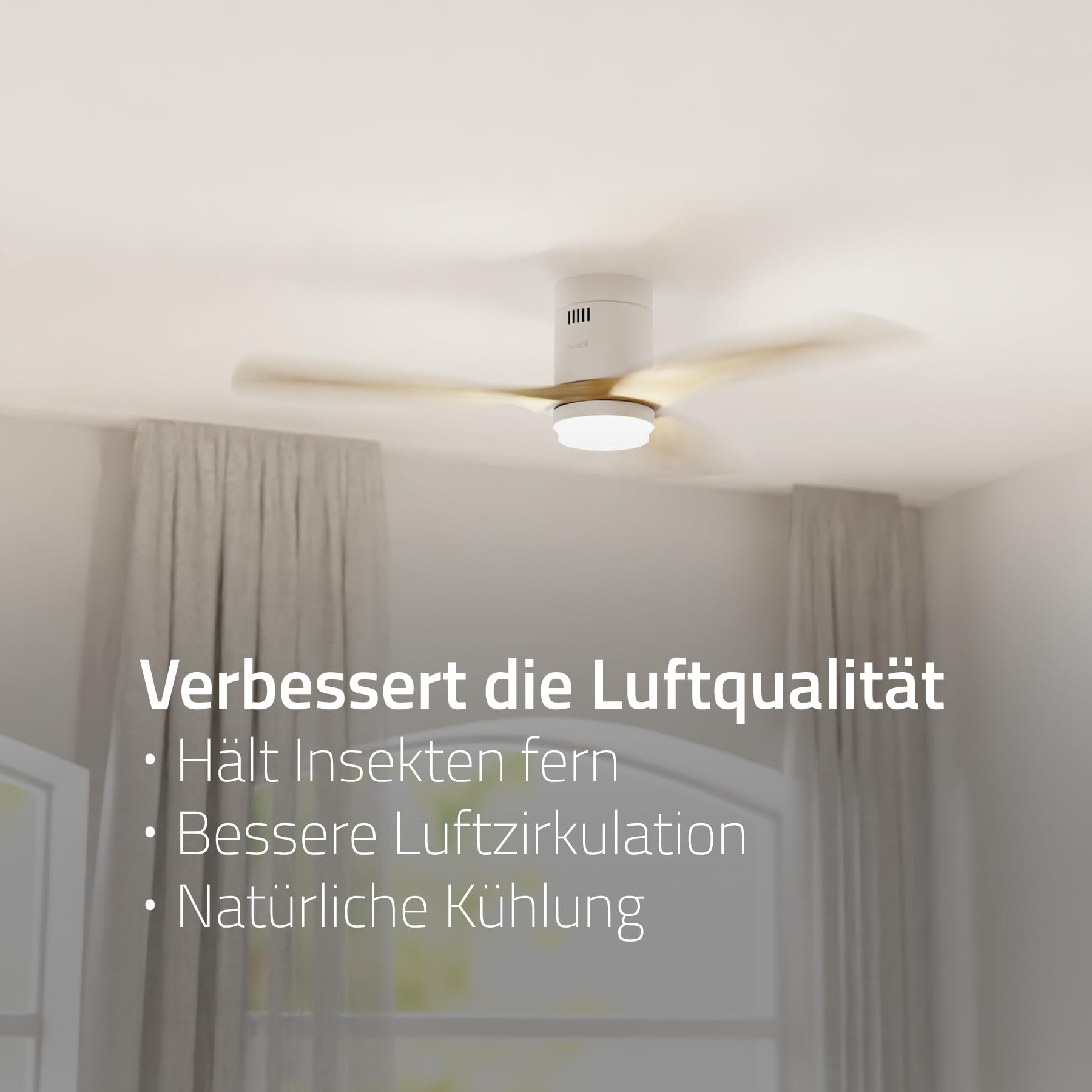 Hombli Smart Deckenventilator mit LED-Licht, warmweiß, kaltweiß, dimmbar, Appsteuerung WLAN, 132 cm, leise 35W Motor, Räume bis 35 qm - Holz hell | Ventilator mit Beleuchtung, App-Steuerung, Räume bis 35 qm, LED-Licht, warmweiß, niederländische Marke für