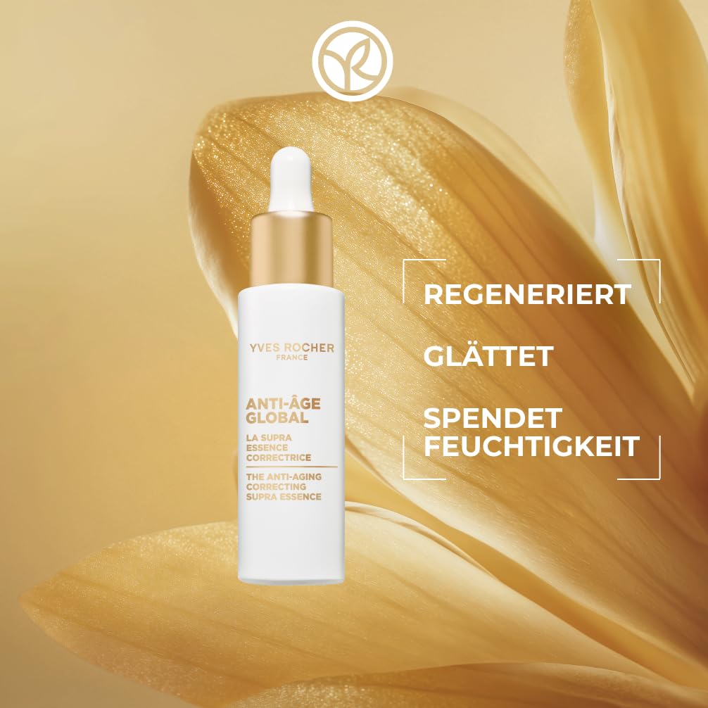 Yves Rocher Anti-Age Global Set – Tagescreme 50ml + Nachtcreme 50ml + Supra Essence Serum 30ml – Mit Gold-Achillea – Anti-Aging Gesichtspflege – Strafft, regeneriert und hydratisiert