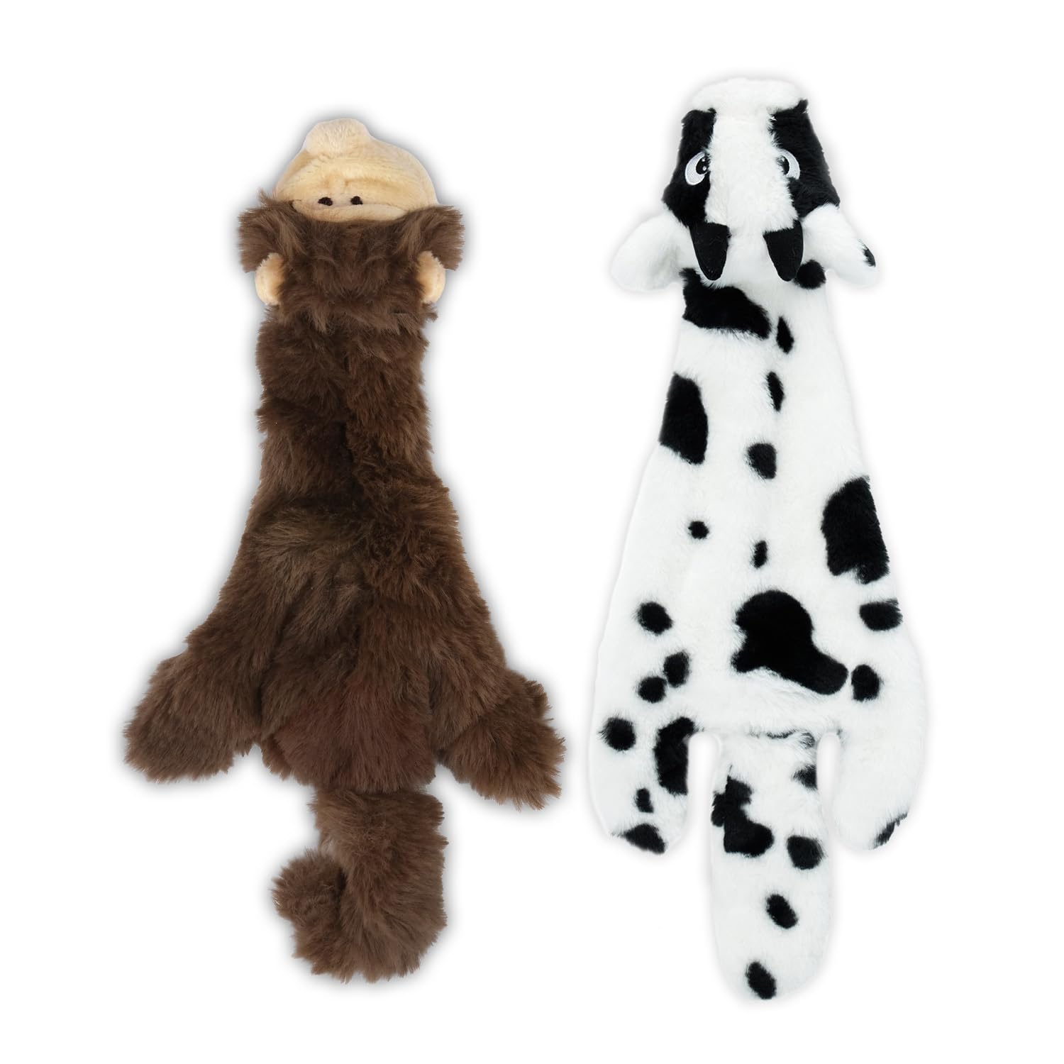 2-in-1 Stuffless Squeaky Dog Toys with Soft, Durable Fabric for Small, Medium, and Large Pets by Best Pet Supplies - No Stuffing for Indoor Play, Cow, Monkey, size M