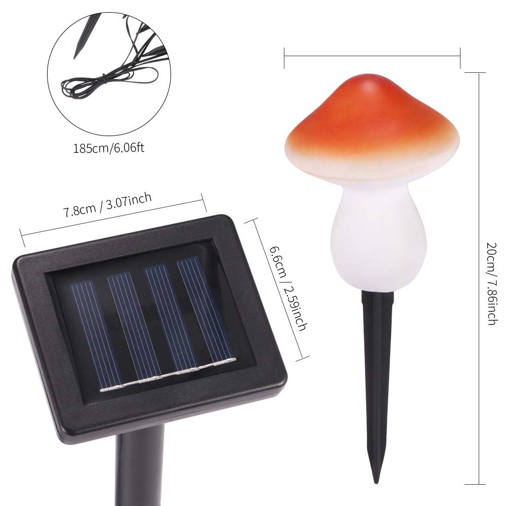 ALLOMN Solarleuchten, Gartenweg im Freien Dekorative Lampenleuchten Solarlandschaftsleuchten Wasserdichte Süße Mehrfarbiger Pilz Form, Zwei Lichtmodi, Set mit 6 Lampen