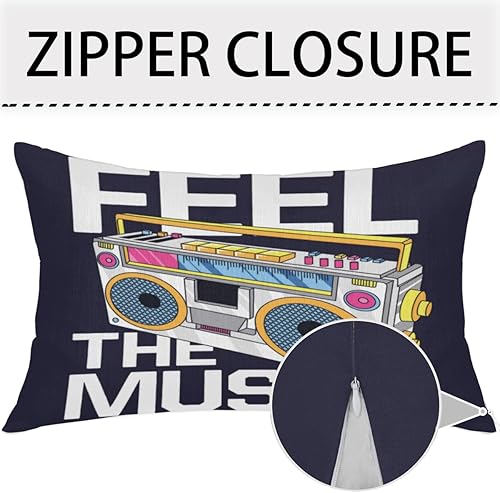 Miniatura 3 de Juego de 2 fundas de almohada de dibujos animados de música retro, 12 x 20 pulgadas, fundas de cojín decorativas modernas y transpirables para sofá,